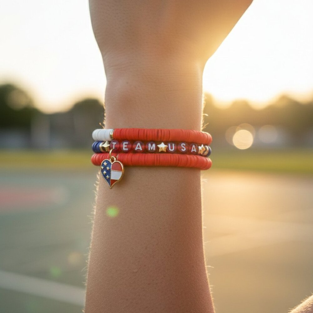 Designs by Forte Handcrafted Team USA Memory Wire Bracelet | Red White & Blue